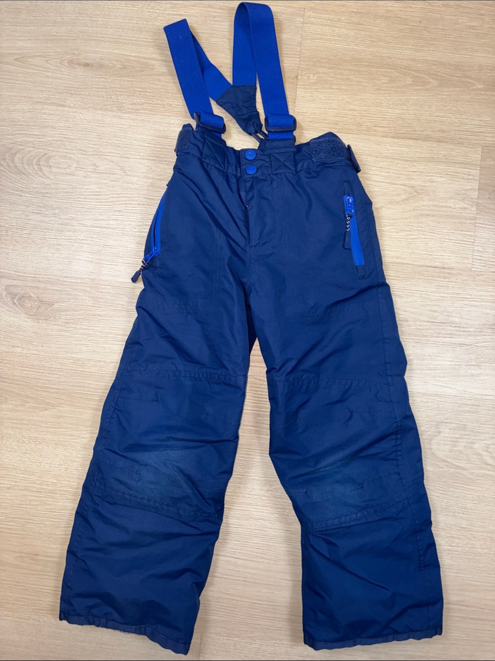 Boden Kids Navy Blue Snow Overalls with Royal Blue Suspenders 5/6